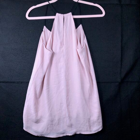 Express Womens Blouse Pink Black Lace V Neck Sleeveless Tank Keyhole Back Small - Picture 10 of 12